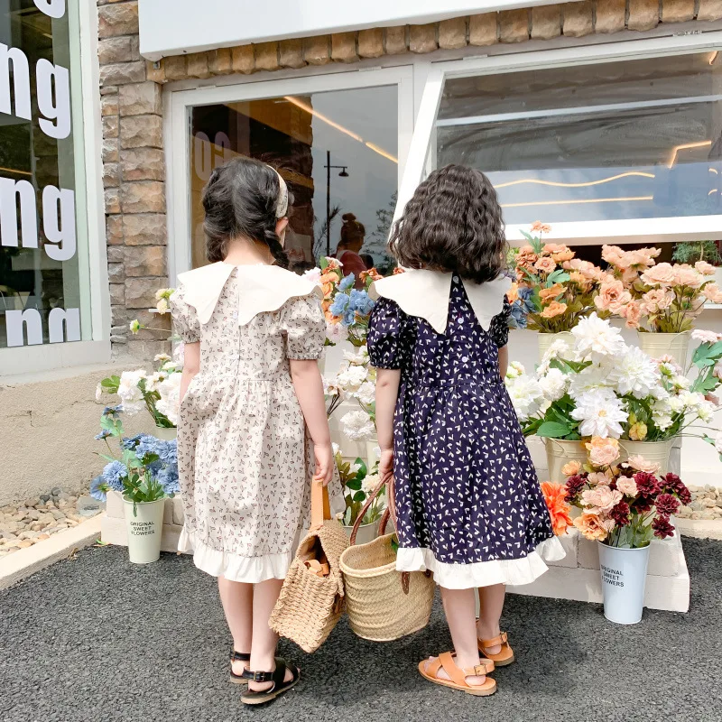 

Girl Dress South Korea Children 2024 Summer New Girl Baby Style Big Lapel Princess Skirt Korean Style Little Girl Floral Dress