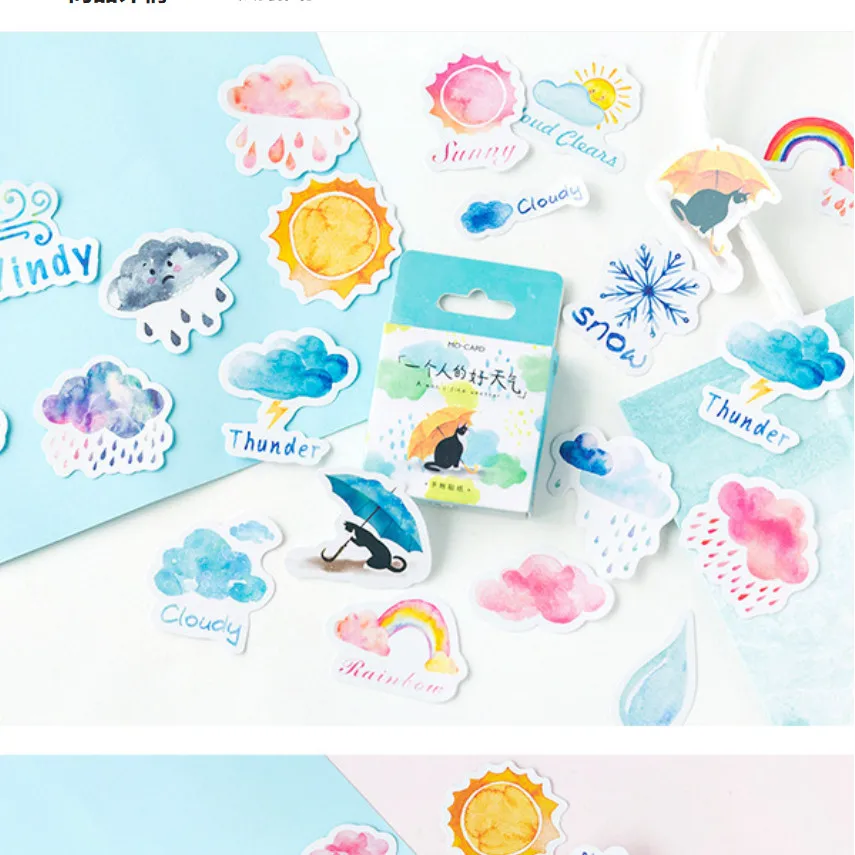 

46 Pcs/box A Person's Weather Kawaii Paper Stickers Diary Decoration DIY Scrapbooking Label Seal Hand Account Sticker Stationery