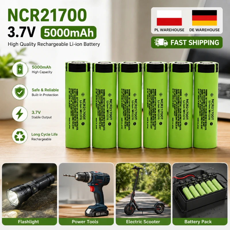 Image of 21700 Wiederaufladbare Lithium-Batterie 3,7V 5000mAh 40A Hochleistungs-Akku, EU-Lagerbestand Schneller Europäischer Versand, Stabile Leistung für Elektrowerkzeuge, Tragbare Elektronik,