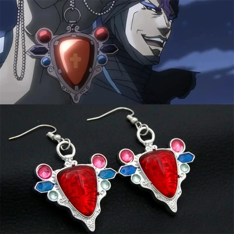 Anime JoJos Adventure Red Stone of Aja Hook Earrings Cosplay Joseph Joestar Drop Ear Clip for Women Jewelry