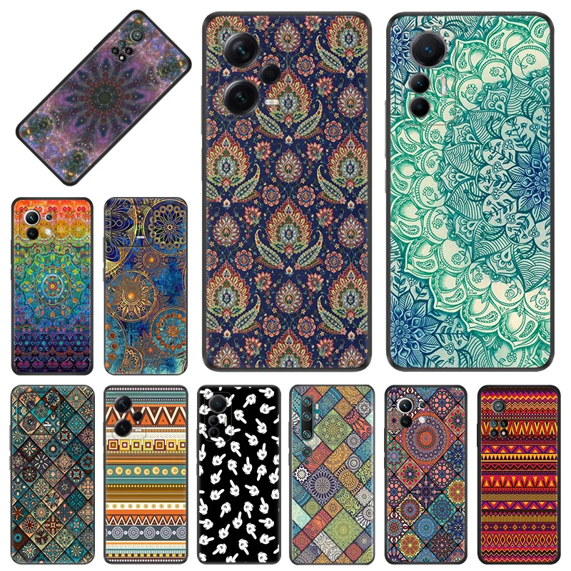 Mandala Checkered Pattern Black Phone Cases for Xiaomi 12S 12T 12 13 Lite Mi CC9 Redmi A1 A2 12C Note12 Pro 4G 5G Plus Cover