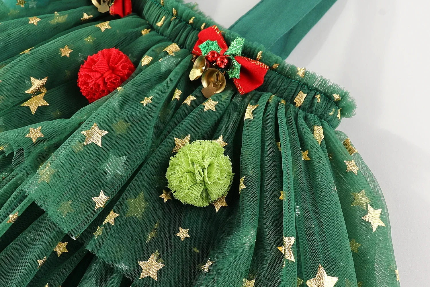 Holiday Style Christmas Tree Dress Children\'s Cake Suspender Mesh Dress Kids Clothes Vestido De Bautizo Para Niña Princess Dress