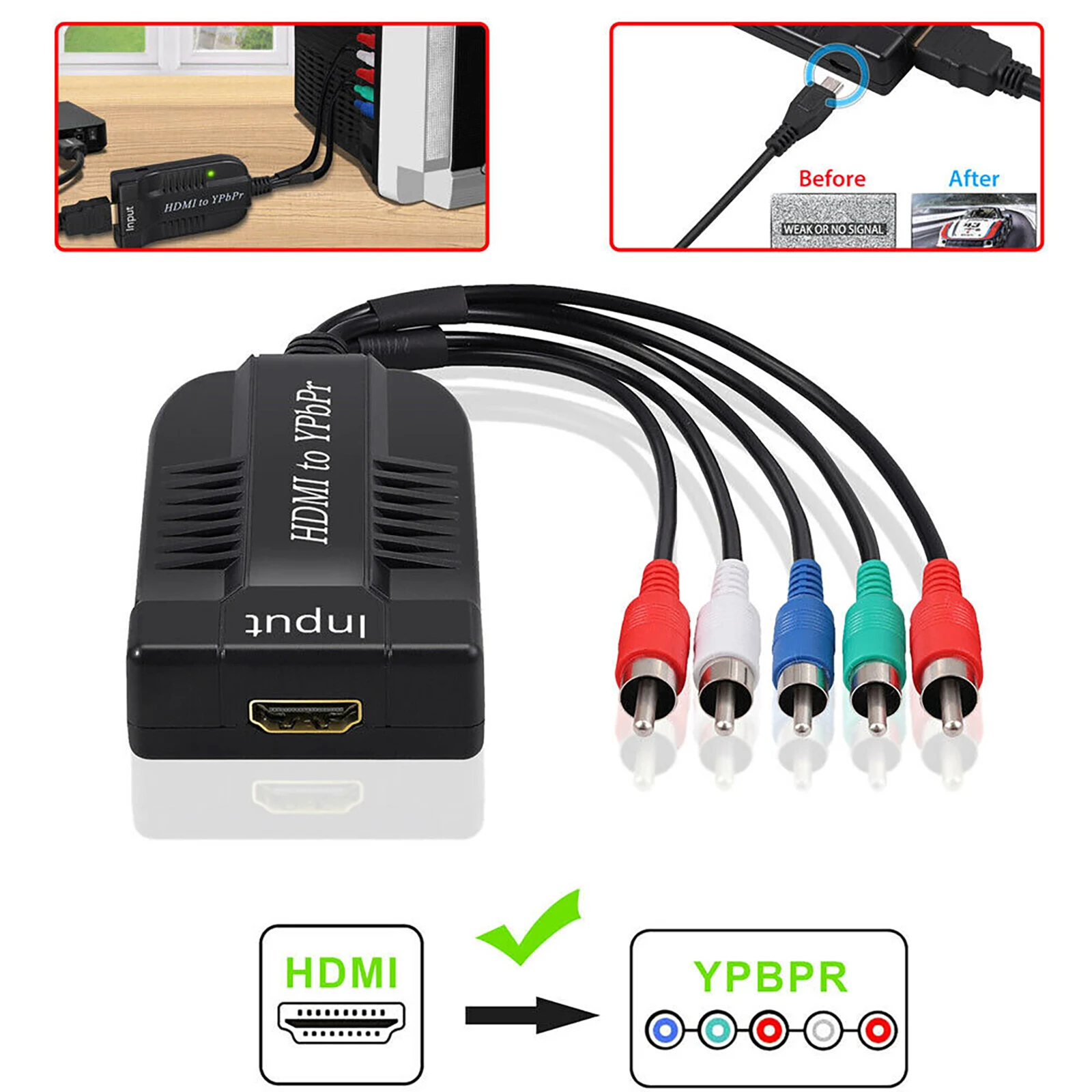 

1Pc HDMI-compatible to YPBPR Converter HDMI-compatible to 1080P Component Video 5RCA RGB Converter Adapter with R/L Audio Output