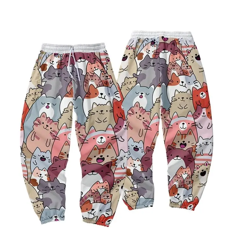 Men Cute Cats Print Pants Multi-Pocket Sweatpants Streetwear New Hip Hop Men Casual Joggers Pants Cargo Pants