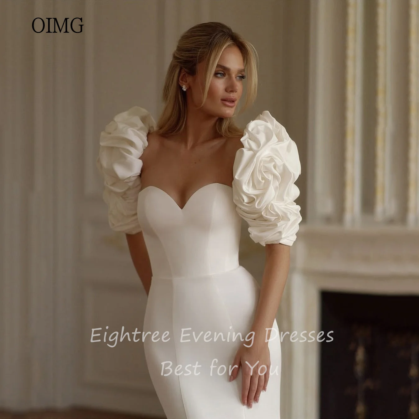 OIMG-Robe de mariée sirène à manches fleuries, robes de mariée à col en cœur, longueur au sol avec grande queue, mariage, tout ce qui est personnalisé