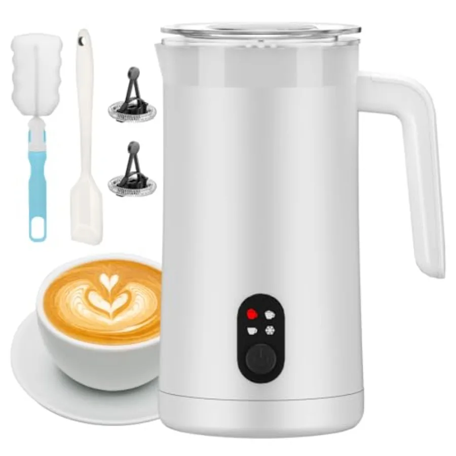 

Milk Frother for Latte Cappuccino Macchiato Stainless Steel White 4-in-1 Electric Milk Steamer and Frother with 400ml Capacity