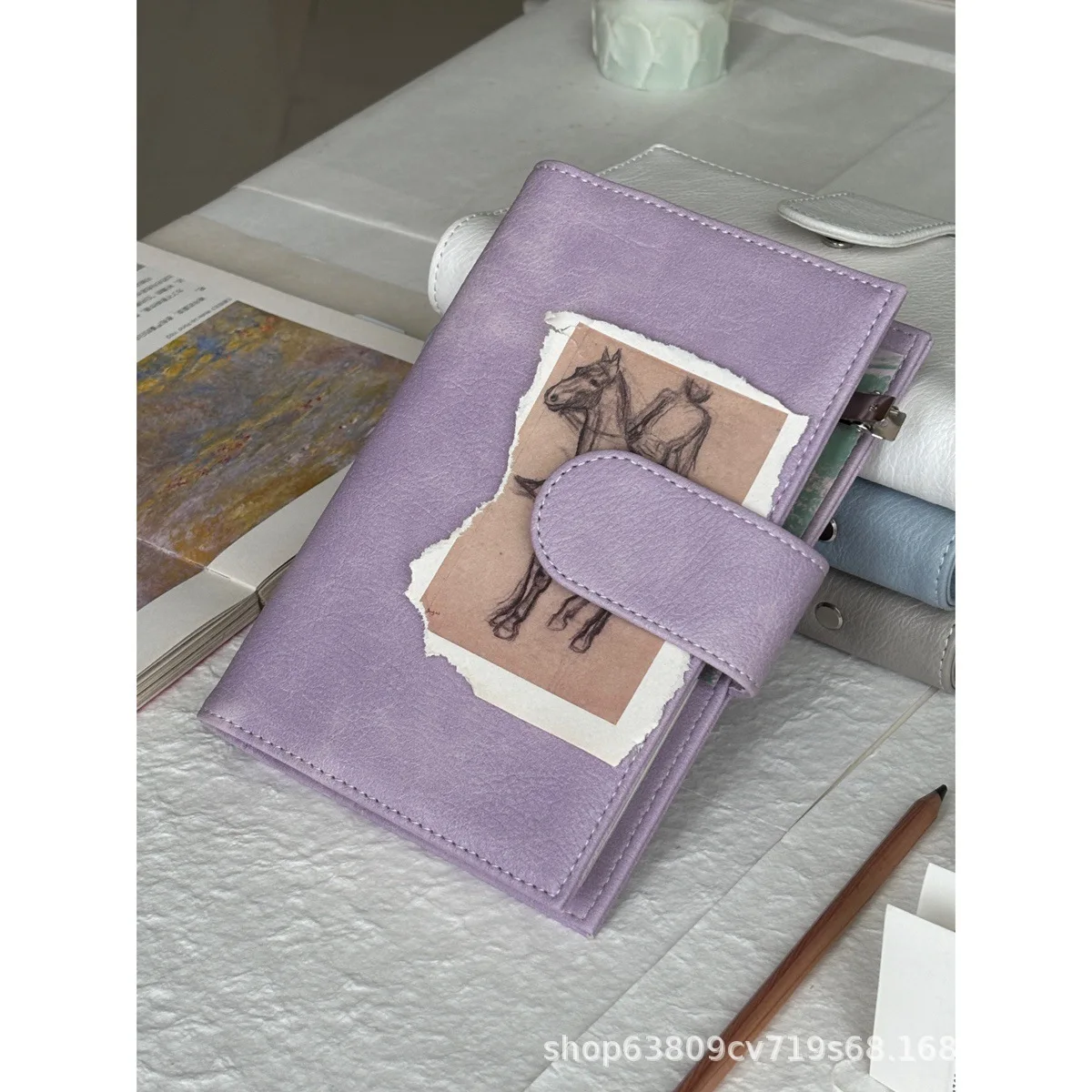 A6  Retro Soft Leather Binder PU Clip-on Notebook Loose Leaf Notebook Cover with 90 Sheets Inner Notebooks Journal Stationery