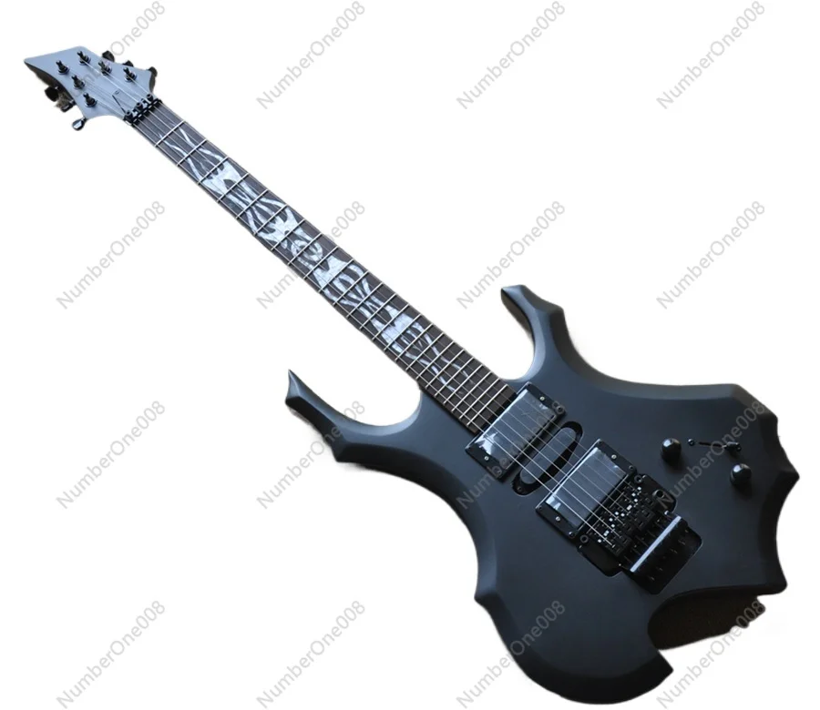 

6 Strings Matte Black Flame Shape Electric Guitar with Tremolo Bridge,Offer Customize