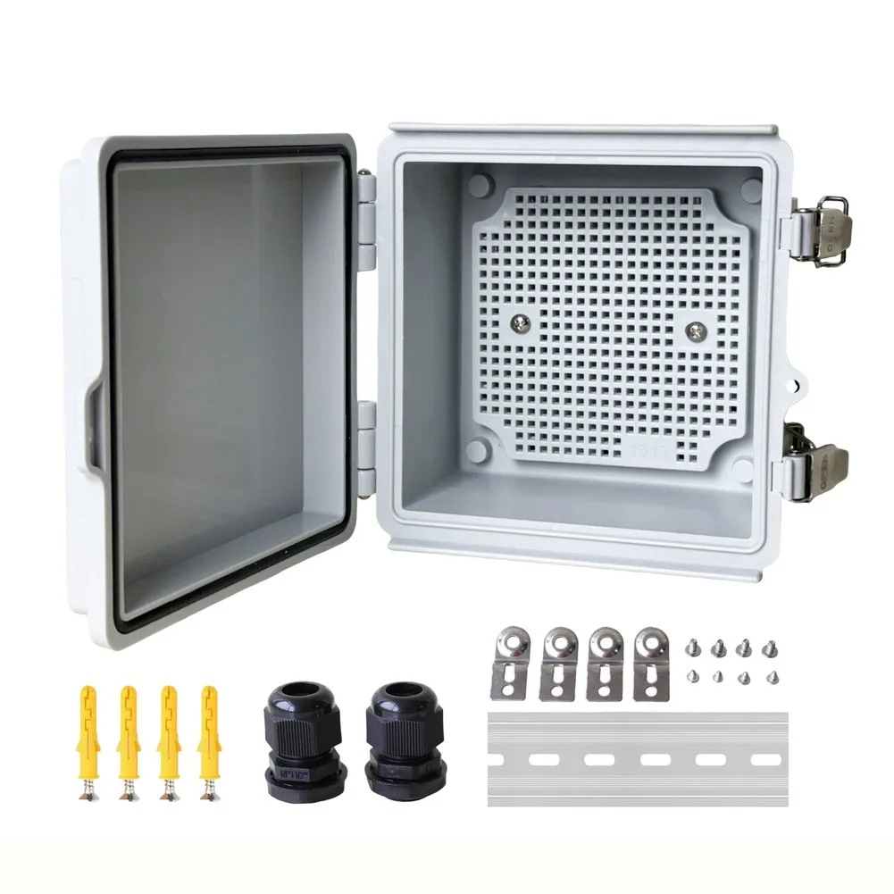 Gray ABS Waterproof Junction Box 150x150x90mm With Lock For Outdoor Solar CCTV Router Electrical Enclosure
