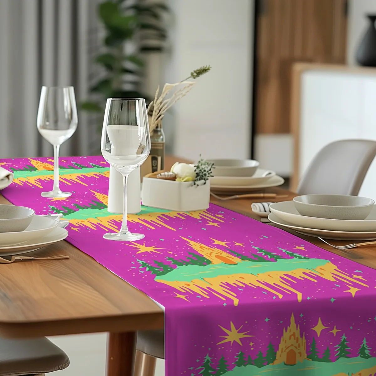 print table runner Fantasy Castle Forest Print Retro Style Long cloth for Weddings Elegant Home Decor accessories,home Durable F
