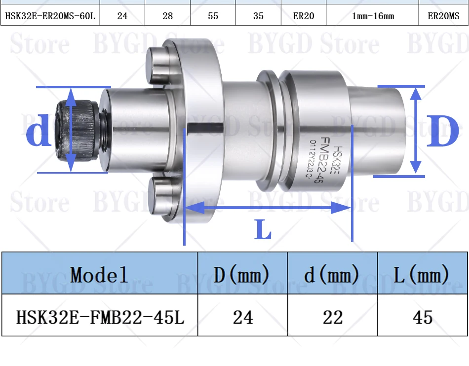 BYGD HSK HSK32 HSK32E Werkzeughalterhalterung, HSK32 HSK32E DC6 DC8 DC06 DC08 ER11 ER20 ER16 SK10 SK16 GSK10 GSK16 Messerhalter – Detail 3