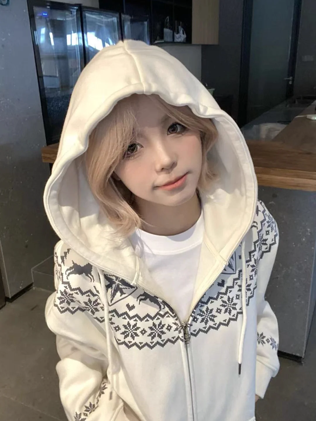 American Street Style Floral Patterned Fleece Lined Thickened Women's Open Cardigan Sweatshirt Couple's Autumn Winter Outerwear
