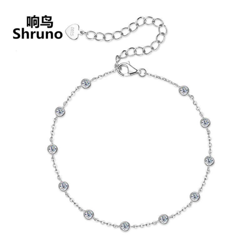 

Shruno 925 Sterling Silver Moissanite Diamonds Bracelet Bezel Round Cut DEF Color Moissanite Bracelet For Women Jewelry Gifts