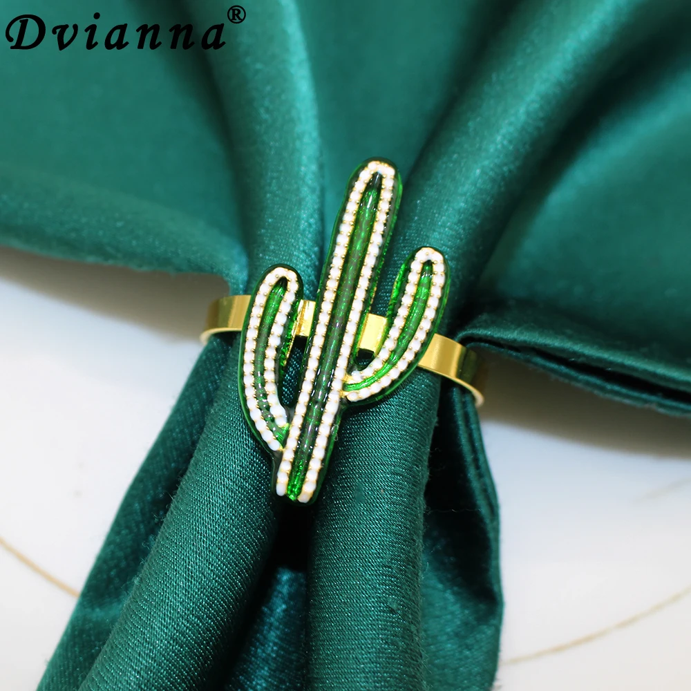 6Pcs Green Cactus Napkin Rings Fun Alloy Metal Table Decor for Tropical Parties Mexican Theme Weddings Summer BBQ Accessories