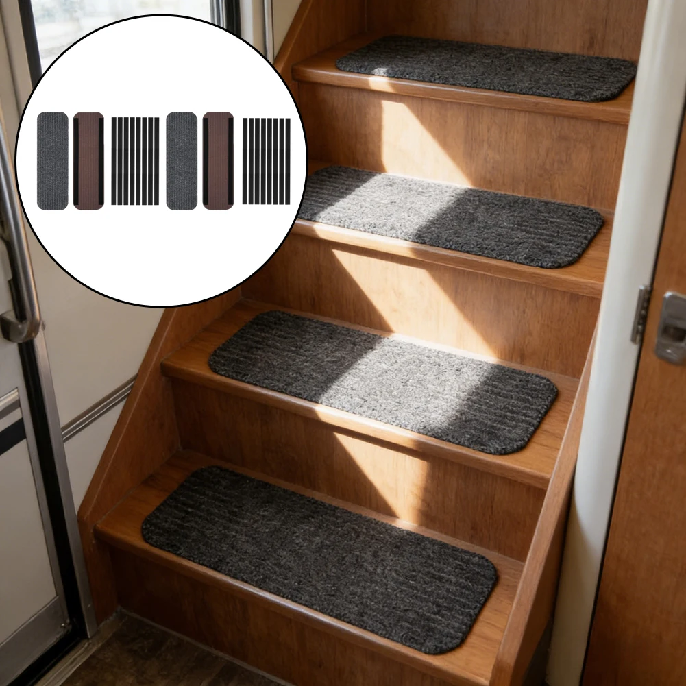 

4Pcs RV Non-Slip Step Rugs W/rubber Backing 49.5*19cm/61*19cm Black RV Step Cover Stair Step Mat Campervan Foot Cover