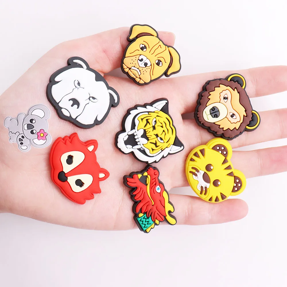 Mix 50pcs PVC Animal Series Horse Koala Cat Fox Lion Dog Tiger Sheep Rabbit Dragon Shoe Charms Accessories Decorations Kid Gift