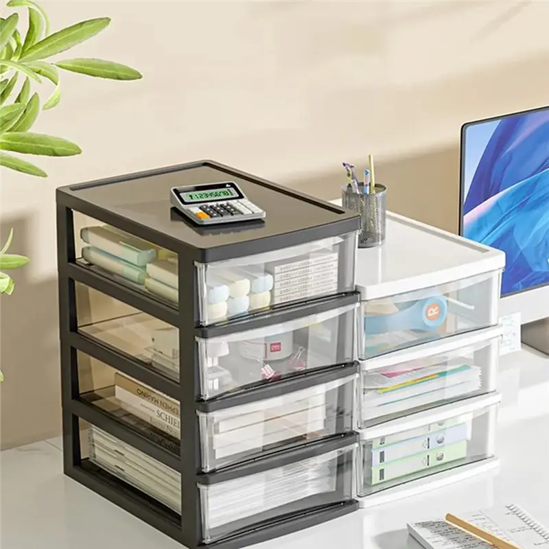 A01F-Desktop Storage Box Clear With Drawer-Heightened Table Organizer For Home& Cosmetics Black 4-Layer