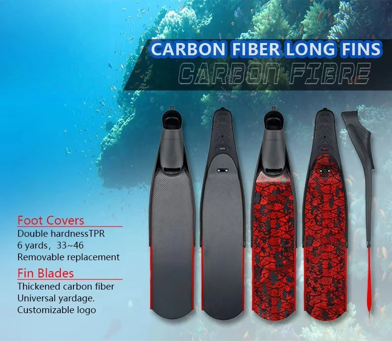 Ultra Long Carbon Fiber Rubber TPR Professional Freediving Diving Fins Adults Comfortable Black Snorkeling Eco-Friendly Durable
