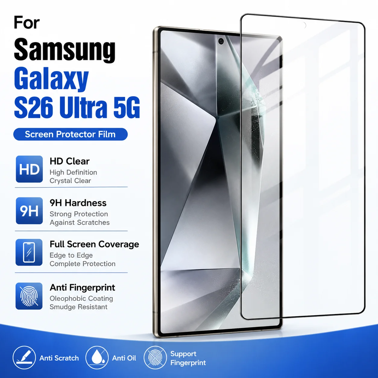 Tempered Glass For Samsung Galaxy S26 Ultra Plus 5G Protector Film Full Screen Coverage FM0003