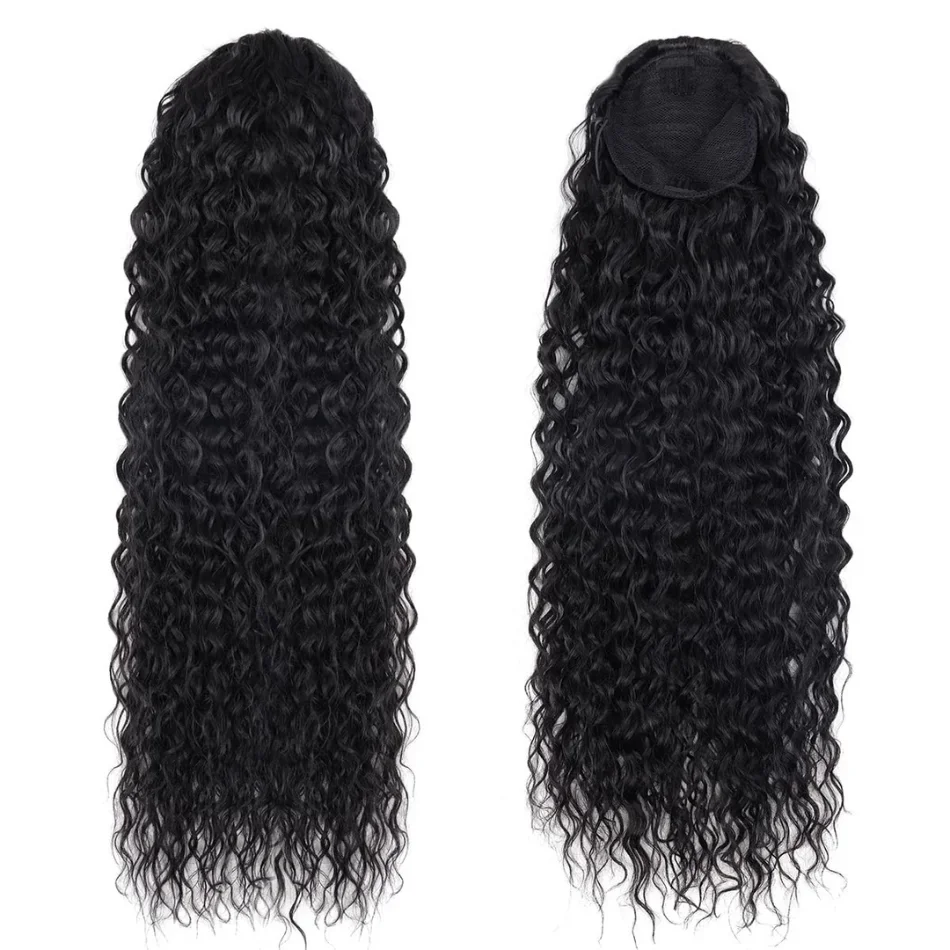 Drawstring Ponytail Human Hair Water Wave Ponytail Extension Remy Indian Kinky Curly Hair Ponytail Long Curly Ponytail 26 Inch