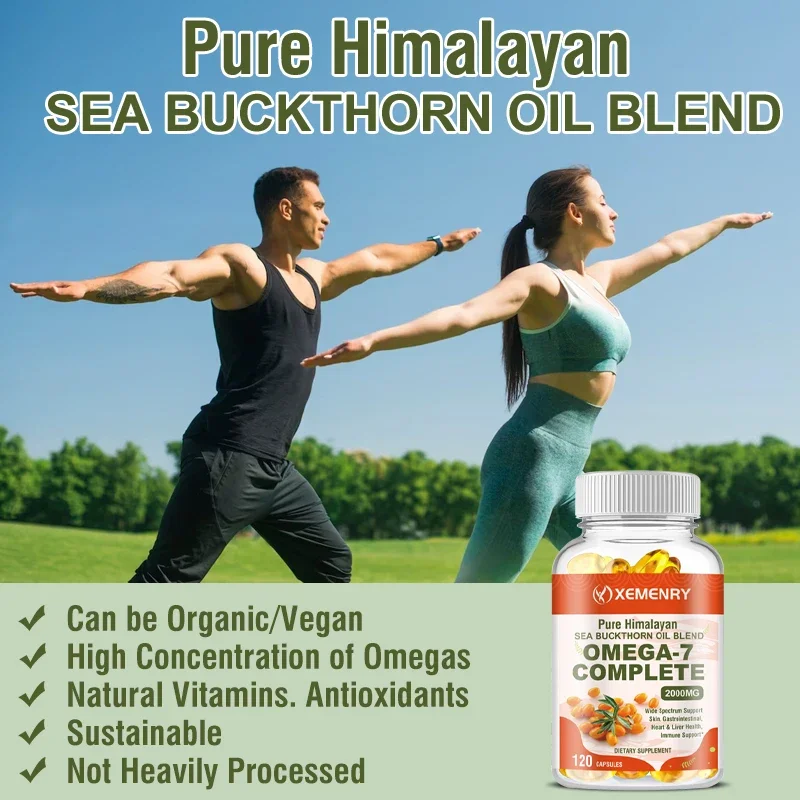 Xemenry Sea Buckthorn Oil Blend, Complete Omega-7, Supports Skin,Immune, Cardiovascular, Digestive and Liver Health 120 Softgels