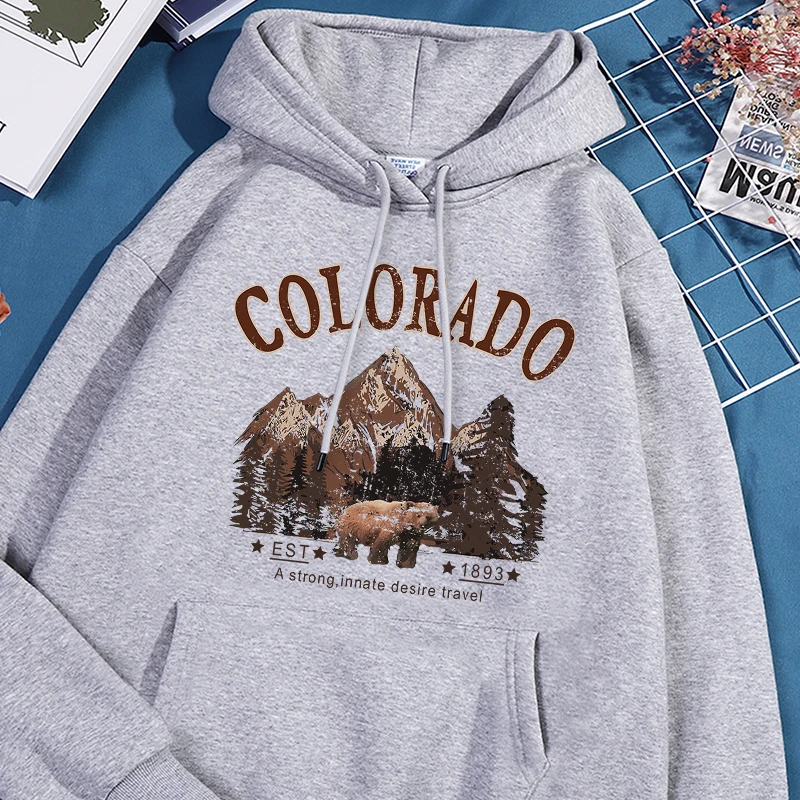 

Colorado Est 1893 Print Men Hoodie Fashion Casual Drawstring Hoody Loose Fleece Versatile Sweatshirt Soft Comfortable Sportswear