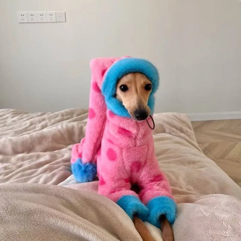 

Four-legged Clothing, Medium-sized Dog Flannel Transformation Suit, Dog Pet Supplies, Small Greyhound, Wheebit Plus Fluffy Pink