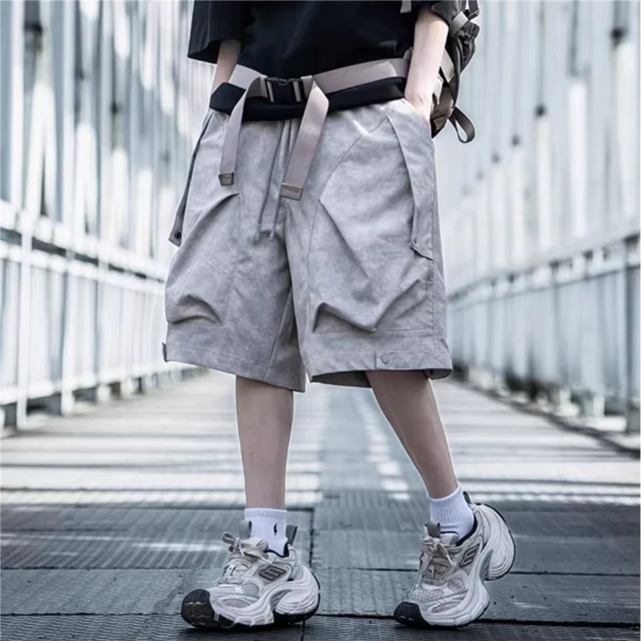 

Summer Tactical Short Men Punk Hip Hop Cargo Pants Paratrooper Big Pockets Outdoor Techwear Baggy Casual Knee Length Shorts Male