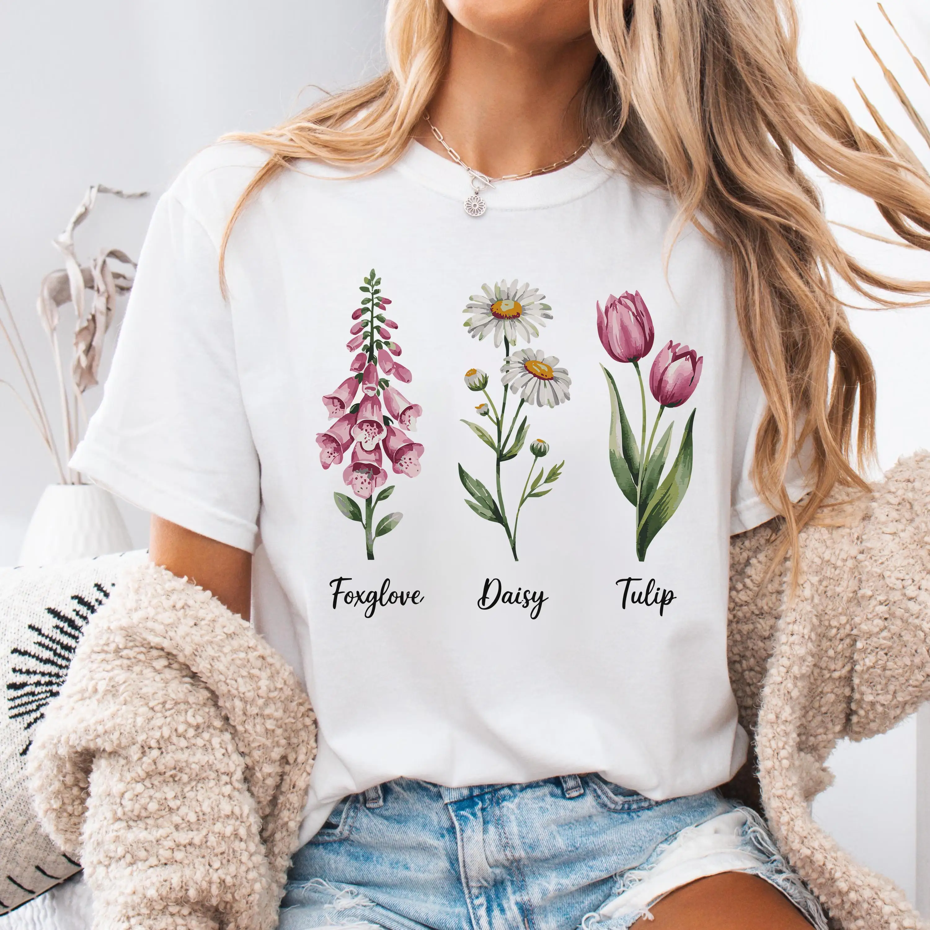 

Foxglove футболка с изображением тюльпана для женщин, хлопковые футболки с круглым вырезом и короткими рукавами, модная повседневная рубашка, летние топы, женская одежда