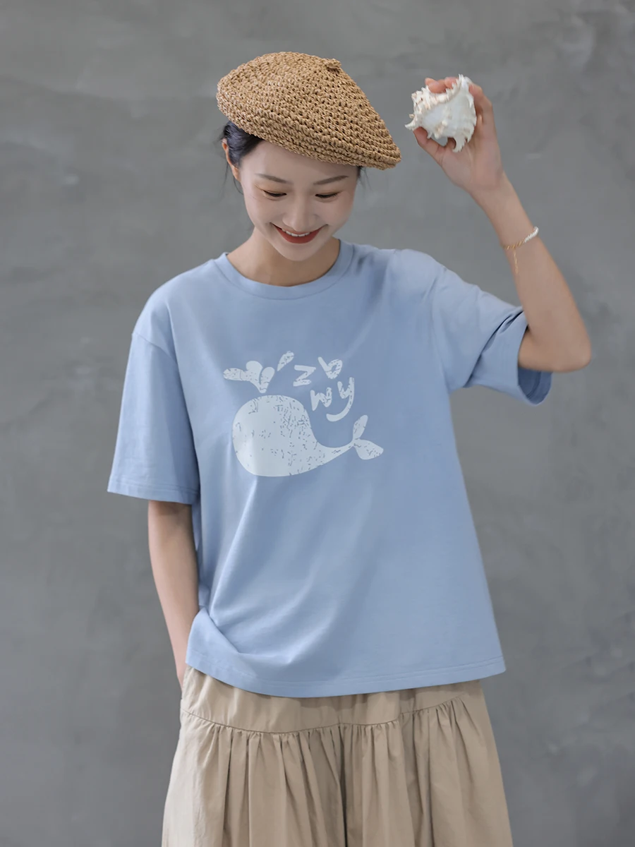 

Футболка свободного кроя из чистого хлопка с принтом, повседневная, женская, весенняя, модная, в различных цветах