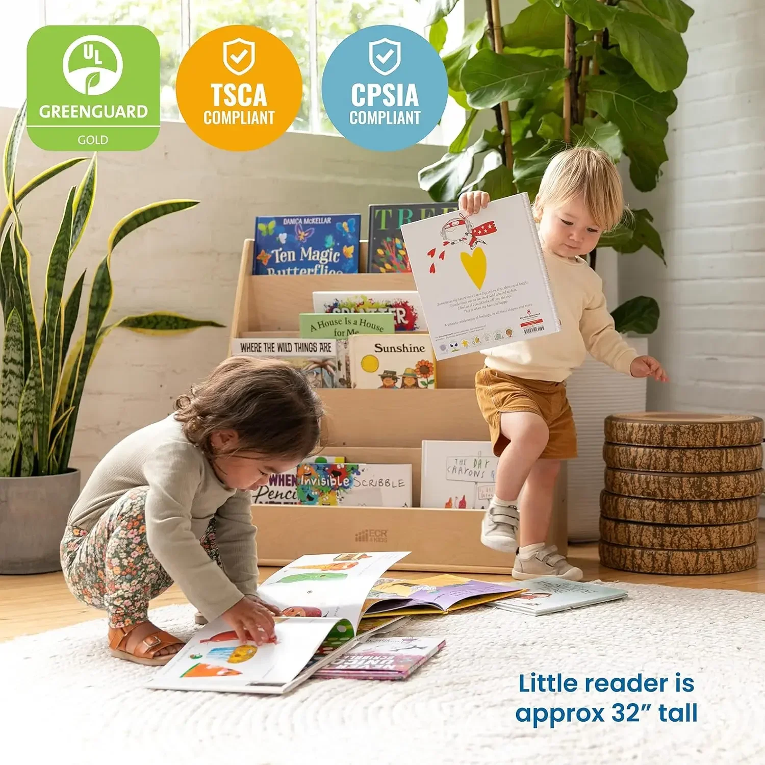 Streamline Single-Sided Book Display with Storage, Classroom Bookshelf, Natural