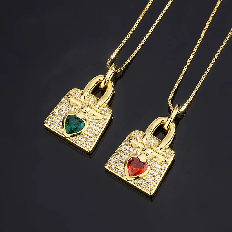 

European and American Style Inlaid Zircon Necklace Rose Gold Bag Pendant Women Light Luxury High-end Clavicle Chain Gold Plated