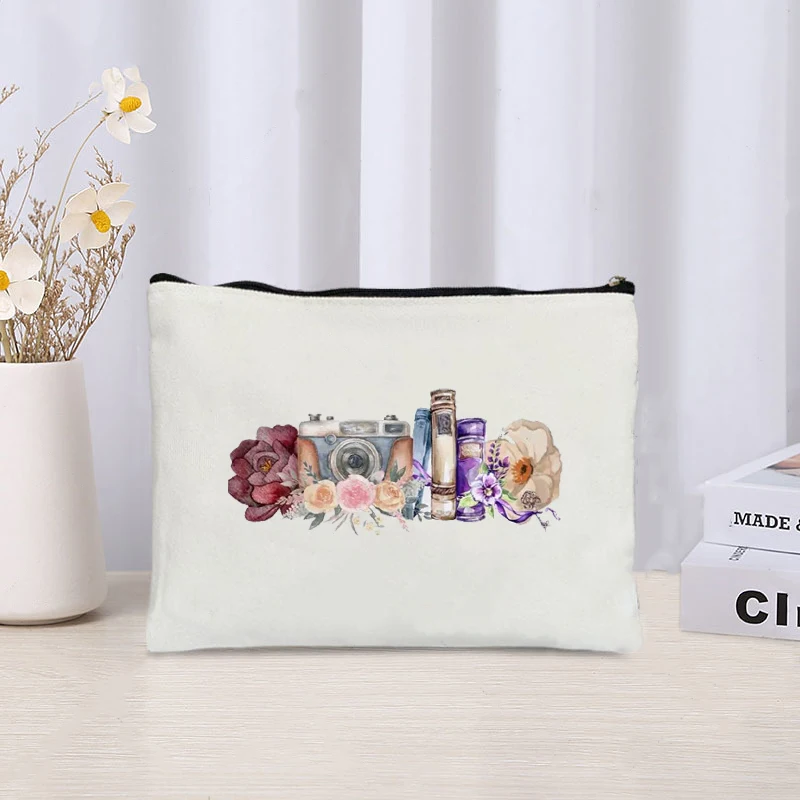 Cute Cat Pattern Makeup Bag Book Flowers Graphics Cosmetic Cases Small Compact Toiletry Pouch Best Gift for Friend Pencil Case