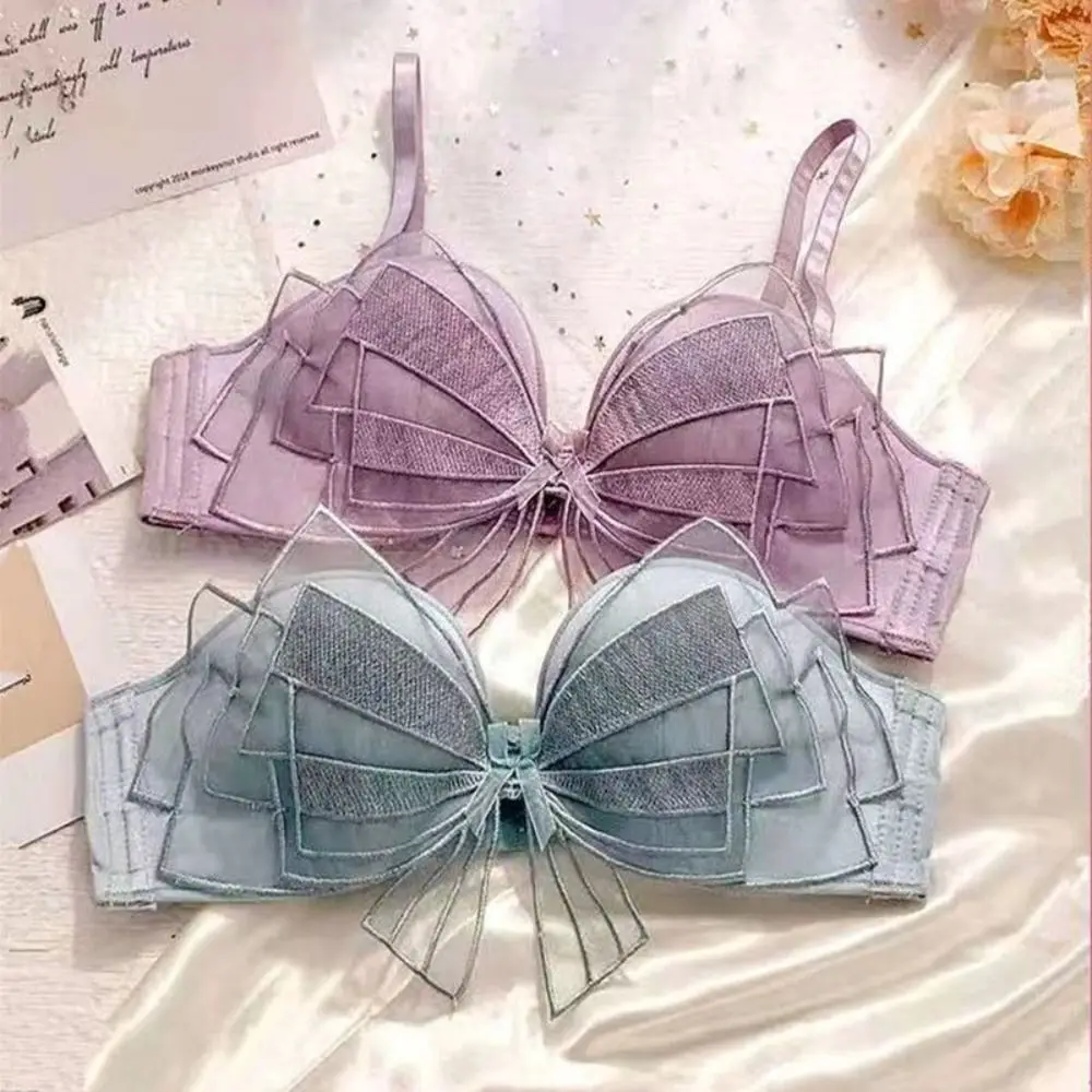 

Comfortable Wireless Mesh Bow Bra Ruffle Push Up Bra Panties Intimates Low Waist Women Underwear Set Women