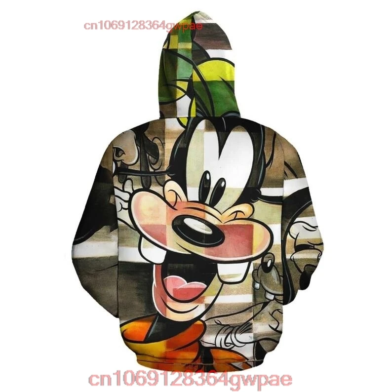 Jaket Tebal Kasual Hoodie 3D Anjing Goofy Disney Baru Hoodie Sweater Pria Gambar Cetak Penuh