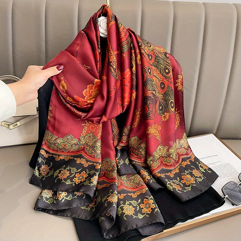 

Fashion 180x90cm Satin Silk Scarf Women Luxury Large Shawl Wrap Muslim Hijab Headband Beach Stoles Female Bandana Foulard Turban