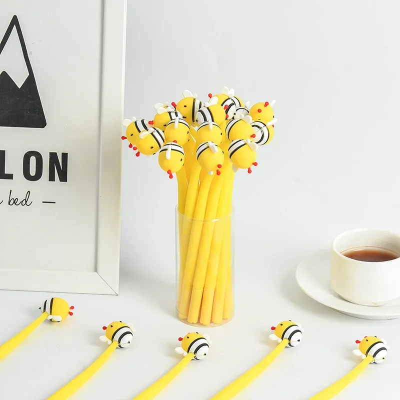 48PCS Bee Neutral Pen Creative Curved Silicone Animal Modeling Pen Student Stationery Manufacturer