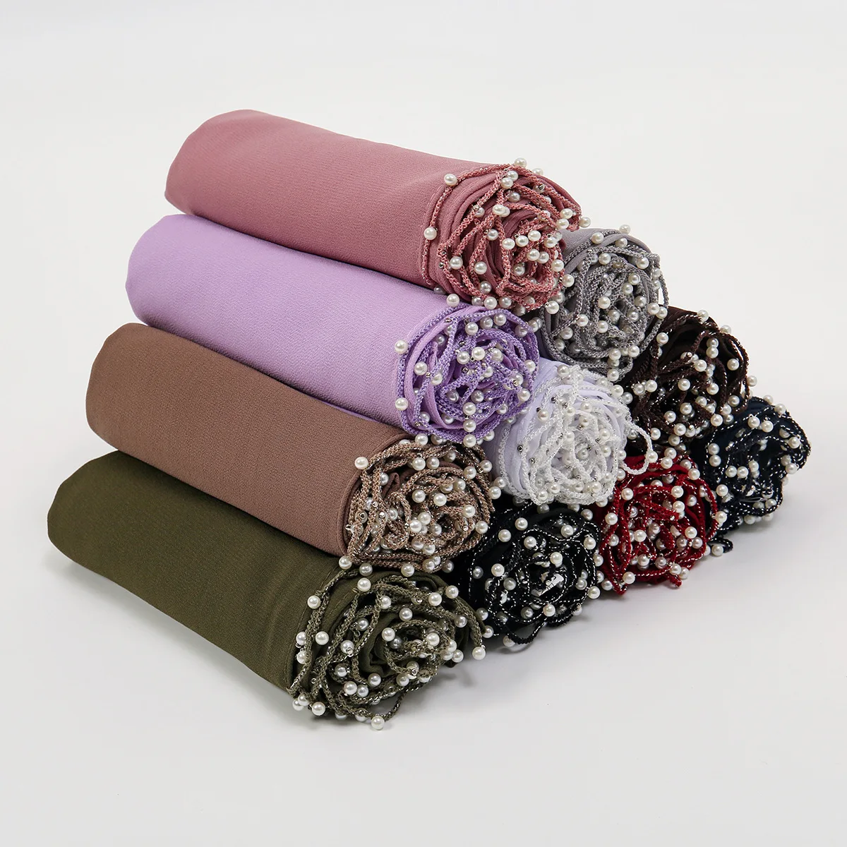 

Elegant Women Chiffon Beaded Long Scarf Malaysia Multi-Color Headscarf Long Scarves Shawl Accessories Head Scarf Cape 180*100cm