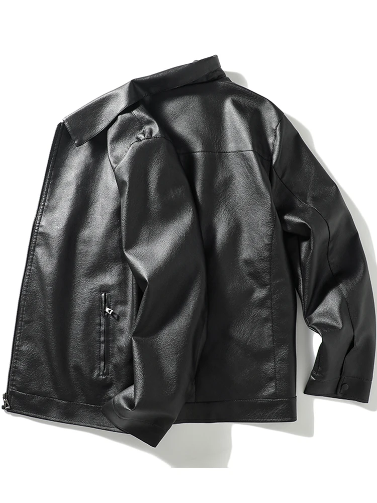 

Мужская повседневная деловая куртка из искусственной кожи с воротником, модная, приталенная, с длинными рукавами, на молнии, цветная