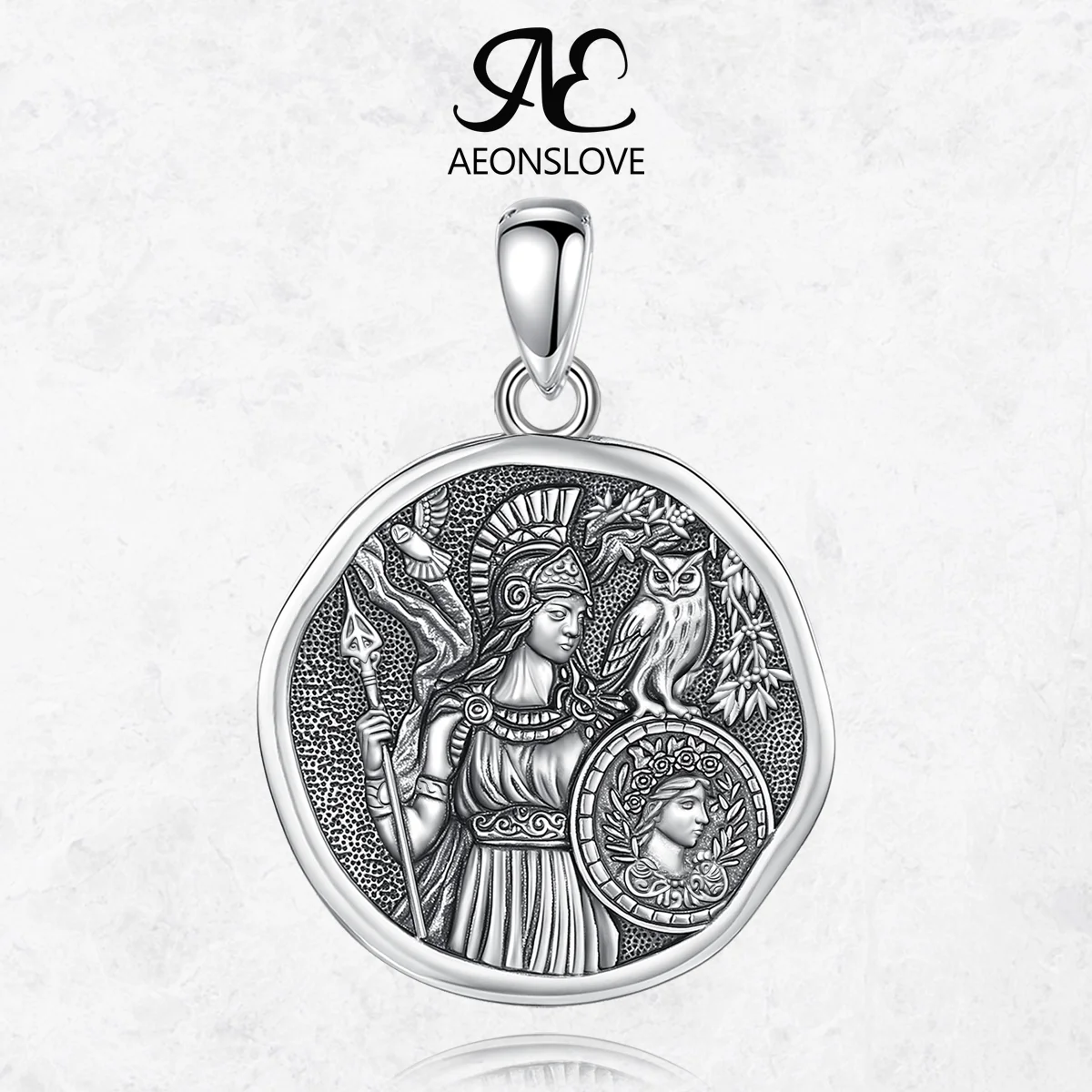 

AEONSLOVE925 Sterling Silver Athena Owl Necklace Vintage Greek Goddess Pendant Amulet Mythology Jewelry Party Gift for Women Men