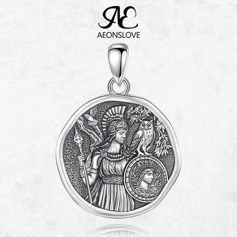 AEONSLOVE925 Sterling Silver Athena Owl Necklace Vintage Greek Goddess Pendant Amulet Mythology Jewelry Party Gift for Women Men