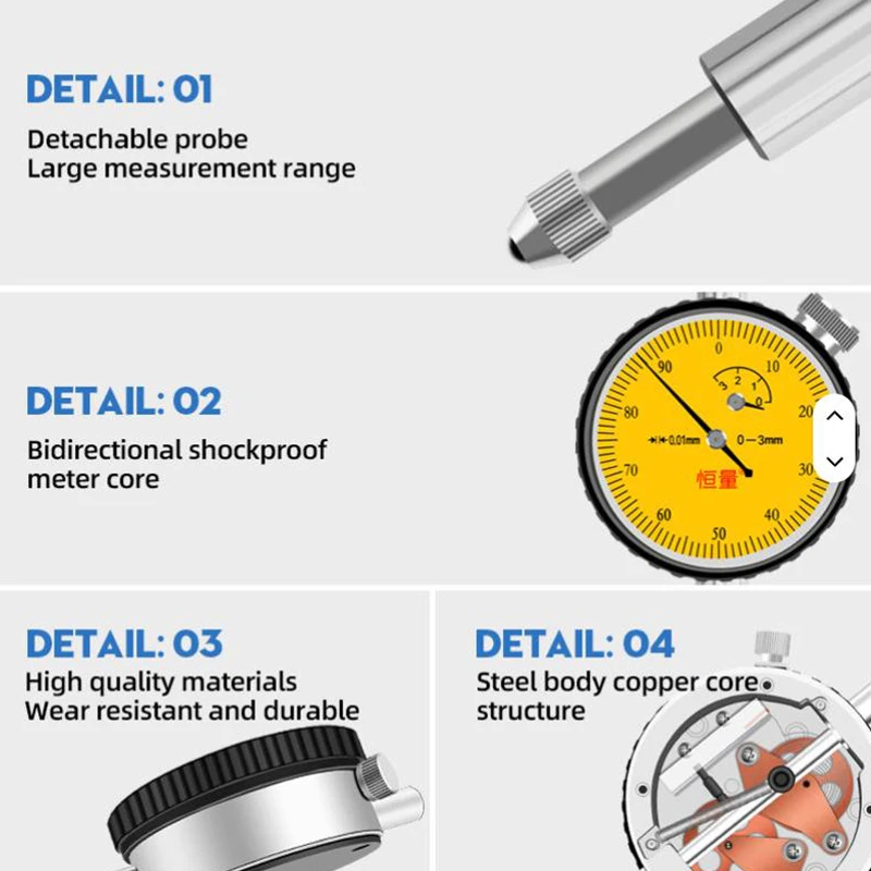 Hengliang High-Precision All Copper Gear Dial Indicator Shock-Absorbing Belt Drilling Mechanical Gauge