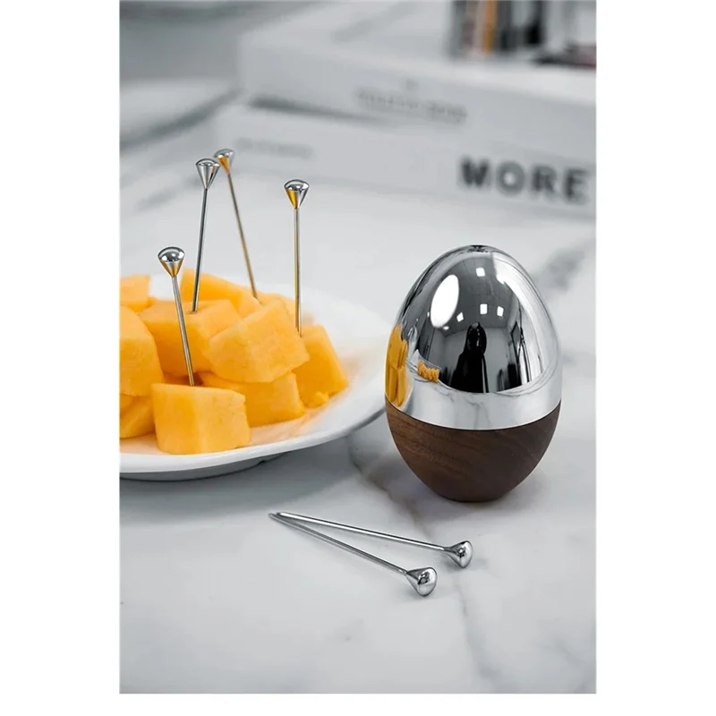 A69estainless Steel Luxury Toothpick Holder With Walnut Base Decorative Toothpick For Table Decoration Home Decor Party Bar