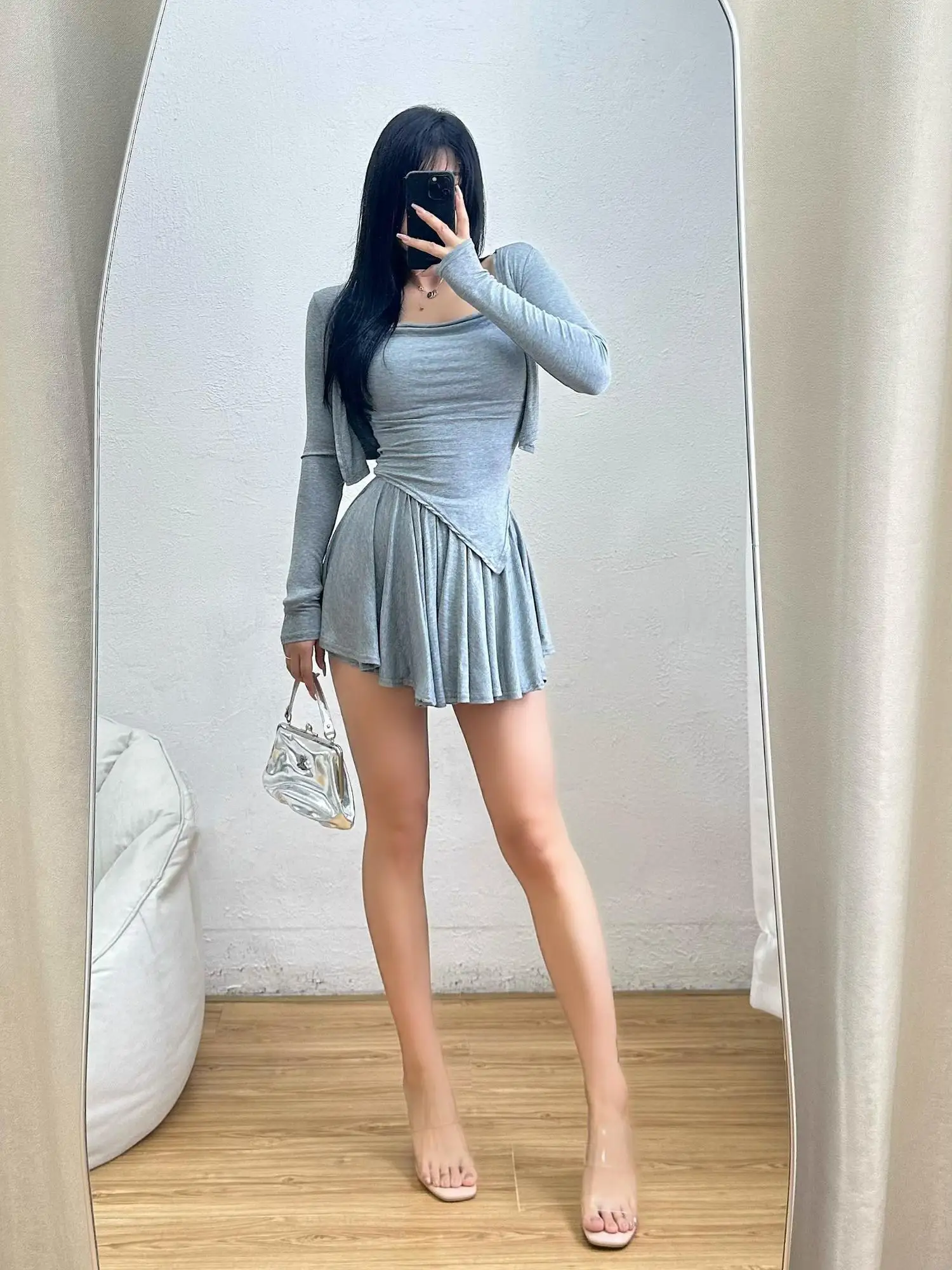 Camisole Pure Desire Slim Small Vest Women Pile Collar Long Sleeved Cardigan Camisole Short Ballet Skirt Three Piece Set LT2J