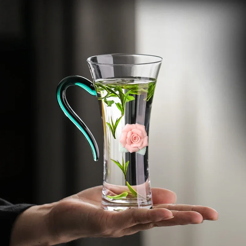 

Чашка для зеленого чая, женское личное стекло, высокий внешний вид, прозрачная чашка богини, хрустальная чашка, офисная чашка из боросиликатного стекла