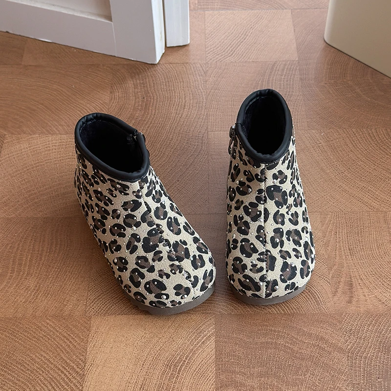 Kids Fleece Lined Fashion Ankle Boots Autumn Winter 1-8 Years Old Boys Girls Cotton Shoes Walking Rubber Boots Children's Shoes