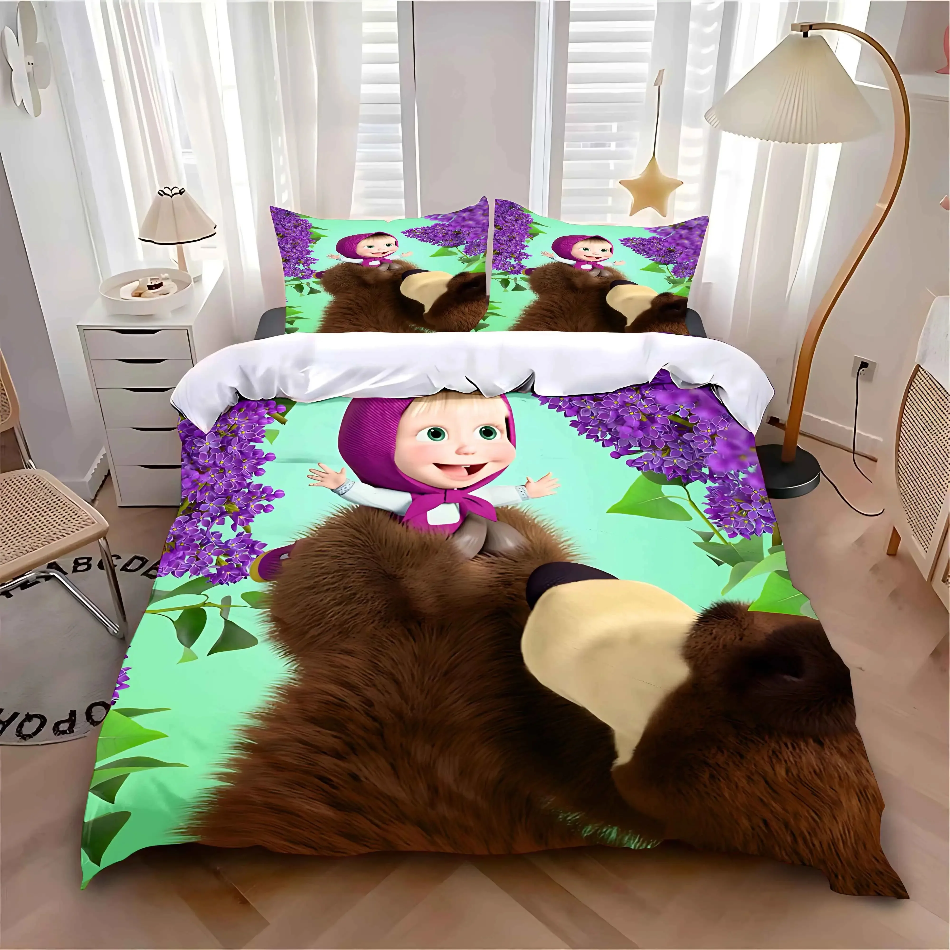 Duvet Cover Pillowcase Bedding Set Adult Boy Girl Bedroom Decoration Children Gift Single Double Large Size M-Masha and B-Bear