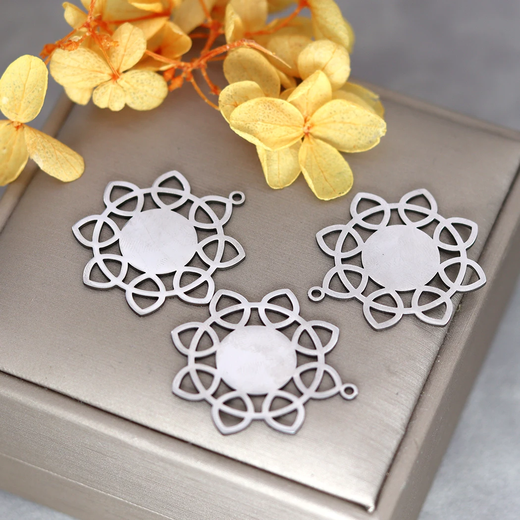 3pcs Stainless Steel Flower Charms Pendant Fit Jewelry Making DIY Jewelry Findings Connector For Earrings Necklace Bracelet