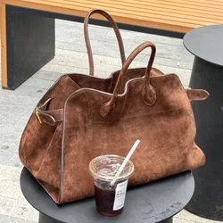 The Vintage Suede Tote Bag Casual Stylish Crossbody Shoulder Bag Large Capacity 100% Cowhide Women‘s Handbag