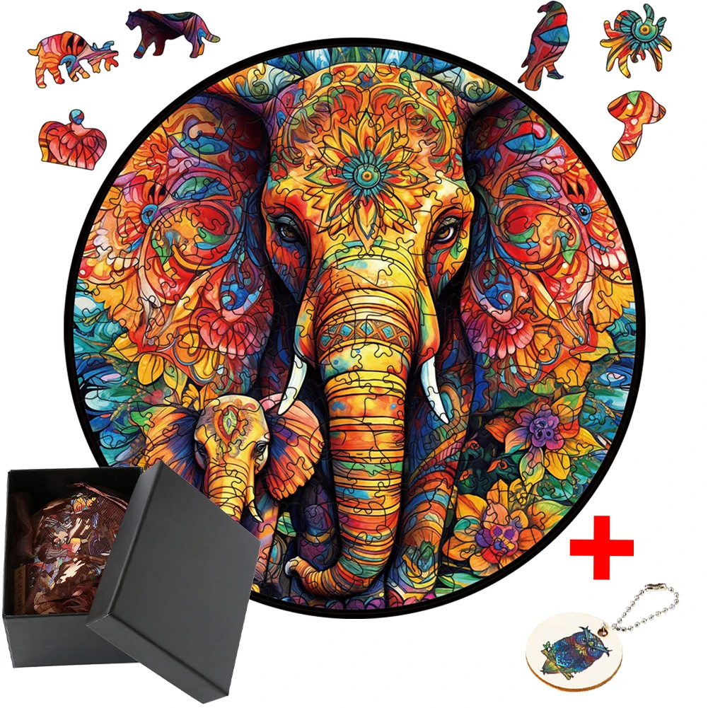 Elephant Wooden Puzzle DIY Animal Jigsaw Puzzle For Kids Educational Wood Toy Gift  With Hell Difficulty Family Interactive Game